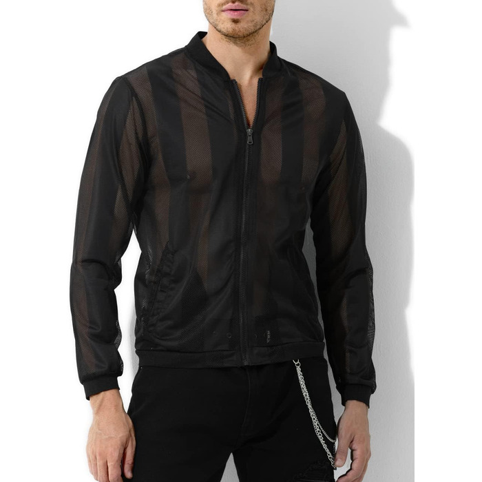 Чоловіча сітчаста сорочка з довгим рукавом Casey Herren Netz Hemden – прозора сітка, модель A1-чорний, розмір L