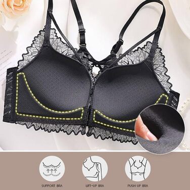 Жіноча спідня білизна MOONBADI BH та труси комплект, чорний, великі розміри 36/80B, мереживо, без кісточок, передня застібка