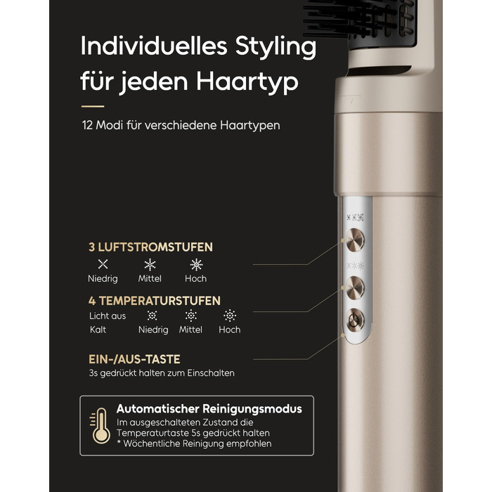 Мультистайлер 6 в 1 7MAGIC Airstyler: іонний фен, автоматичний стайлер для локонів та щітка для вирівнювання волосся, ефект Коанда, колір Champagne Gold