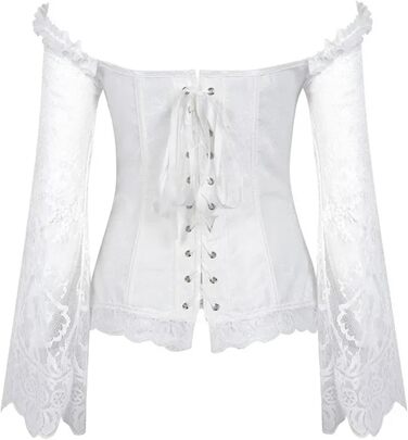 Корсетне плаття WDSBZNB для жінок, біле корсет-топ у великих розмірах, бюстгальтер, жилет, мереживо, квітковий принт, мідер з довгим рукавом (2XL) XXL White