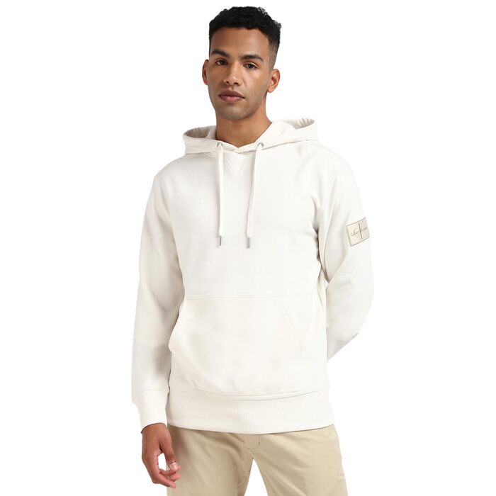 Чоловіча толстовка-худі Calvin Klein Badge з капюшоном, колір Ivory (білий), розмір XXS