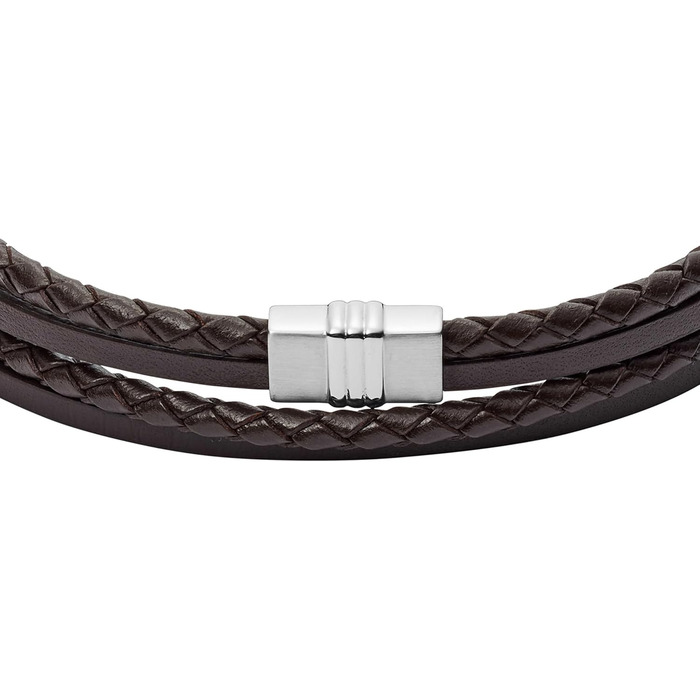 Чоловічий браслет Fossil Casual Texture з натуральної шкіри та нержавіючої сталі, коричневий, з магнітним або складаним замком