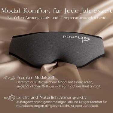 Маска для сну Proglobe Luxe 3D світлонепроникна для тих, хто спить на спині та боці, м'яка дихаюча маска для очей, темно-сіра