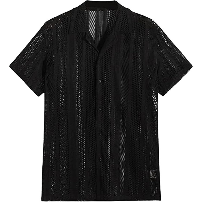 Чоловіча прозора футболка Panegy з мереживом, сітка, чорна (M)