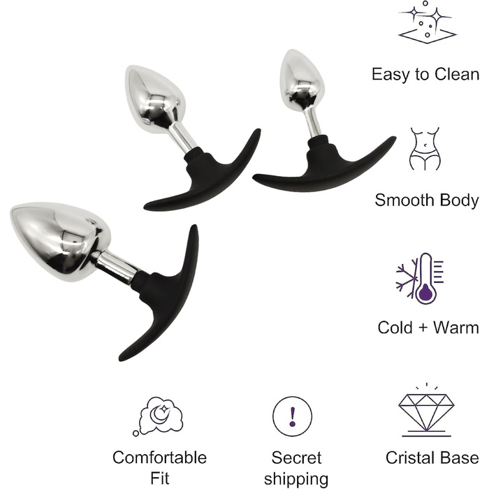 Набір анальних пробок зі сталі: дилататори, масажер простати, стимулятор для пар, S+M+L