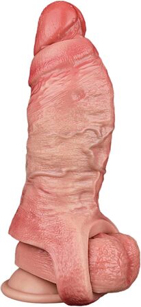 Реалістична секс-іграшка для чоловіків: пеніс-манжета з текстурою вен, шкірного кольору, з кільцем для яєчок (M)