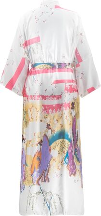 Кимоно халат для жінок великих розмірів, довгий, з атласу, легкий, японський, плюс сайз, халат-кімоно, юката (Sakura Ukiyoe білий, XL)