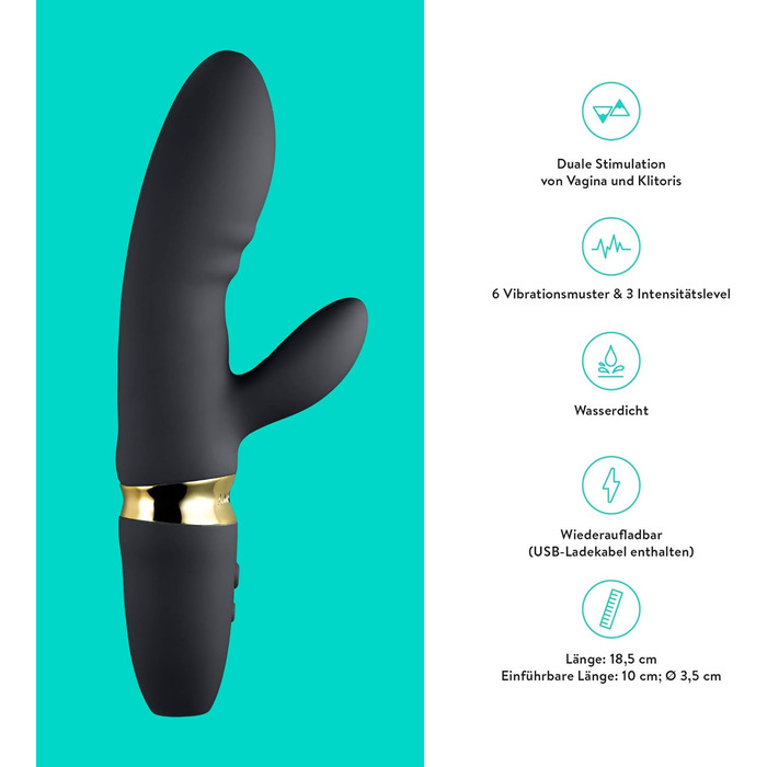 Вібратор AMORELIE Crush – Кролик, 18,5 см | Водостійкий, акумуляторний (Чорний)