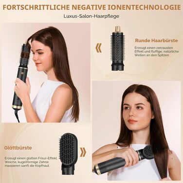 Мультистайлер для волосся 5 в 1 UKLISS Airstyler: фен, вирівнювач, круглий браш та локони, чорний