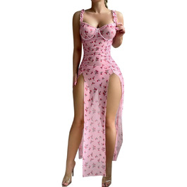 Сексуальний комплект ніжної жіночої нічної сорочки-бабочки з мереживом та танго - SRZYMJ (C4-рожевий, M)