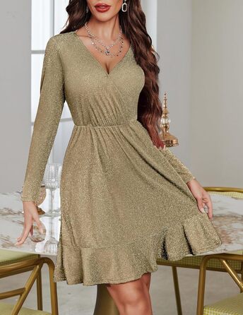Сукня Zeagoo Elegant Glitzer: Довга вечірня сукня з паєтками, V-подібний виріз, колір хакі, розмір XXL