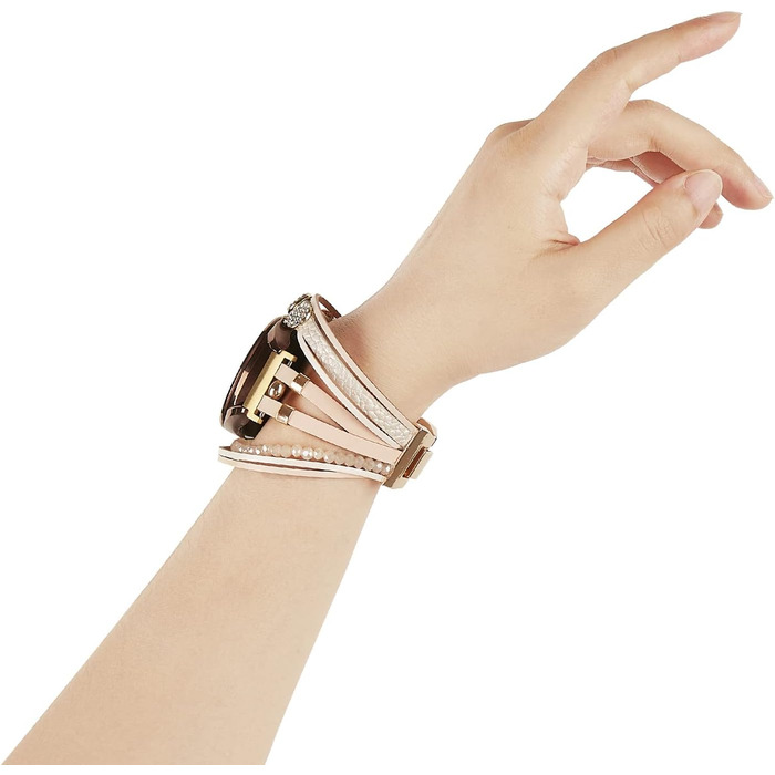 Шкіряний ремінець KONAFEI для Samsung Galaxy Watch 7/FE/6/5/4/3/Active 2, Classic (20 мм), Bead & Gold з металевою застібкою