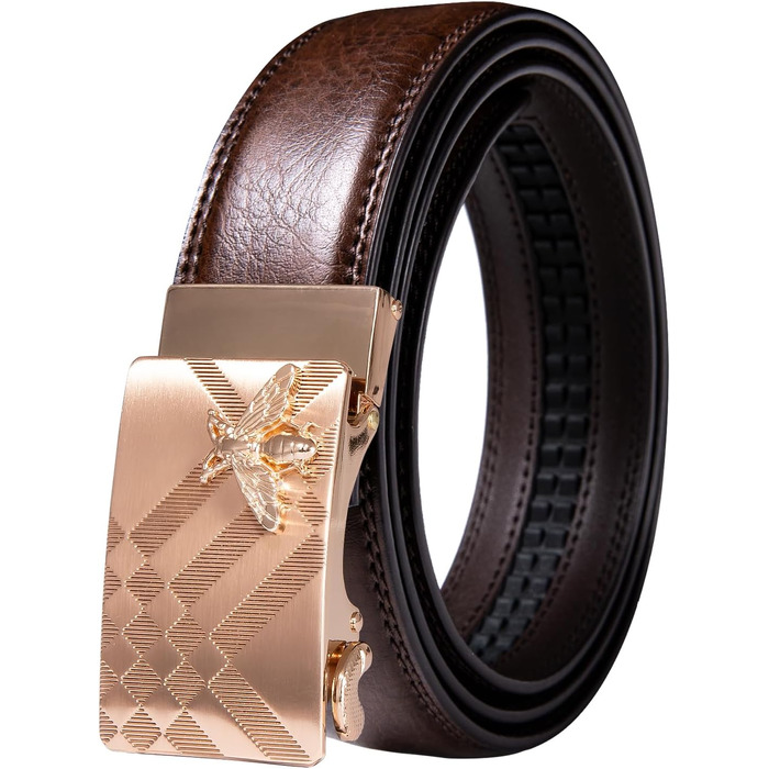 Чоловічий шкіряний ремінь Barry.Wang з автоматичною пряжкою (Black Brown Gold Bee), 130 см — класичний бізнес-подарунковий набір