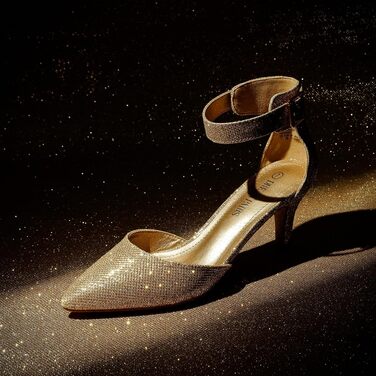 Жіночі туфлі-човники DREAM PAIRS на підборах із ремінцем на щиколотці, золотисті з блискітками, розмір 40 EU
