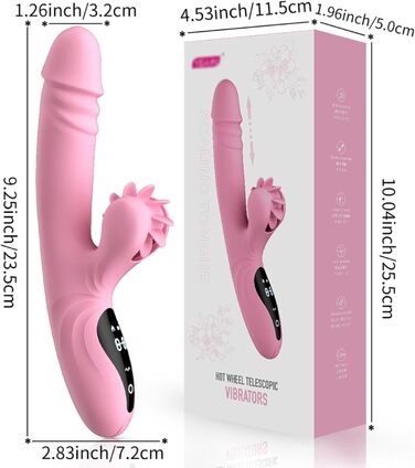 Вібратор для жінок з 9 функціями, нагрівання, силікон, дільдо, масажний стрижень, рожевий