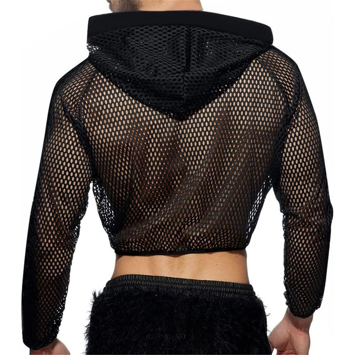 Чоловіча майка з сітки, кроп-топ з капюшоном, прозора, на блискавці, сексуальний, повсякденний стиль, футболка, одяг у стилі стрітвір, розмір 5XL, чорний колір