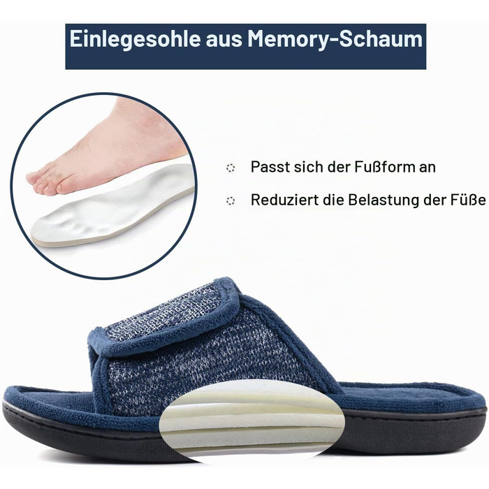 Чоловічі домашні капці-шльопанці RockDove з ефектом пам'яті (Memory Foam), регульовані, сині, розмір 44/45 EU