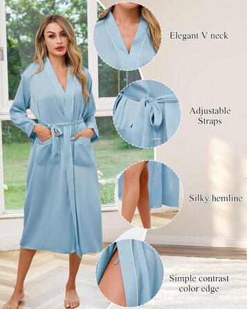 Сatinний халат для жінок, довгий, легкий, з V-подібним вирізом, для вечірки, весілля, сну, кольору небесно-блакитний, розмір L