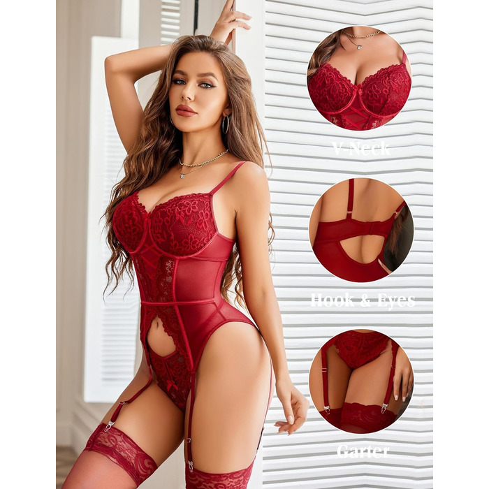 Avidlove жіночий боді-сет: мереживний корсетний тілесний костюм, сексуальна спідня білизна, babydoll, червоний
