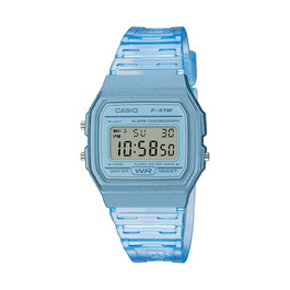 Чоловічий кварцовий годинник Casio F-91W (блакитний) — водостійкий, зі стопоміром, будильником та автоматичним календарем