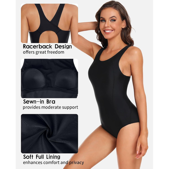 Чарo Даен купальник спортивний, чорний, для фігури, з широкими бретелями (M)