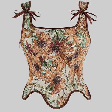 Корсет жіночий Vobrust, корсаж, корсет для Октоберфесту, готичний, вінтажний, бюстєль, корсет для сцени, жаккард, сатин, з кісточками, для Хелловіну, карнавалу, шнурування (кава, S)