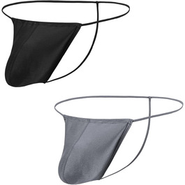 Танга чоловічі BIATWOWR з великою кишенею, шовкові, дихаючі, безшовні, сексуальні труси, чорно-темно-сірі, XL