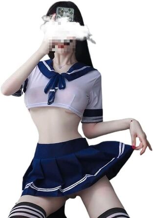 Костюм для рольових ігор: сексуальна шкільна форма Spice Girl з відкритим кроком, короткий складний спідниця, для жінок (колір: 18, розмір: великий 105-125 кг+, 20)