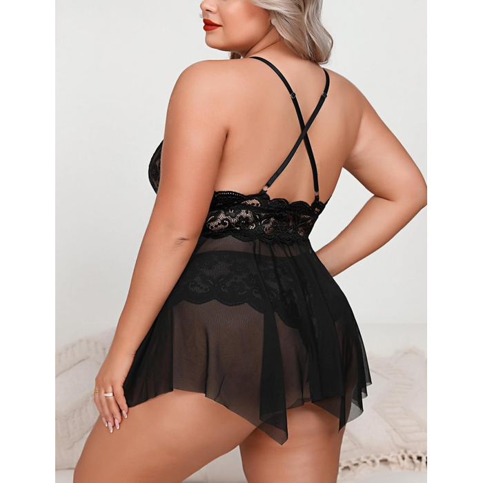 Боді з мереживом Aranmei для жінок великих розмірів, чорний, 4XL - сексуальна нічна сорочка, babydoll, відкритий крій