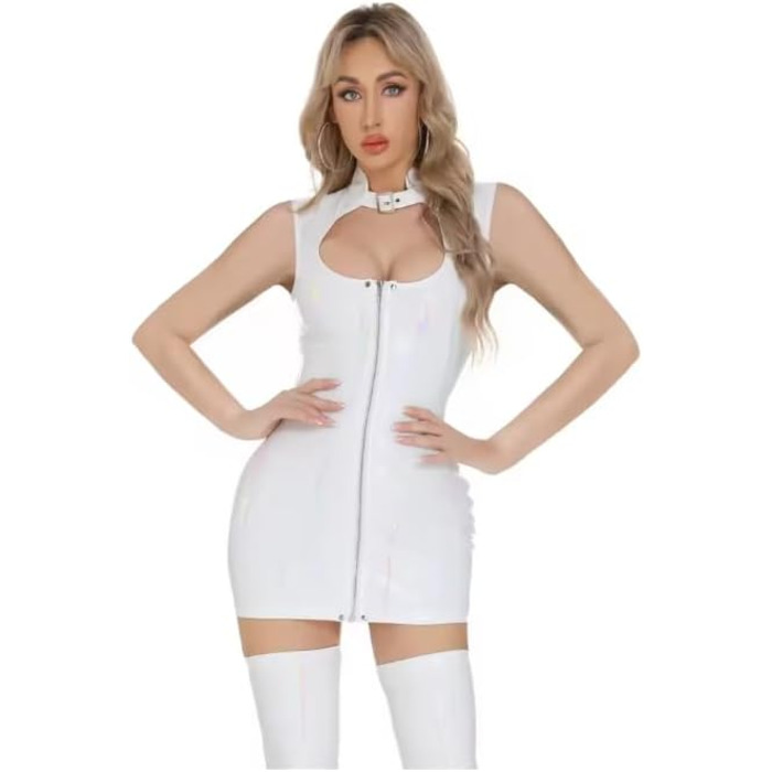 Костюм для гімнастики та танців LIXIAAOOKWEDG, латексний, без бретелек, мереживний, Cosplay, костюм служниці (білий, XL)