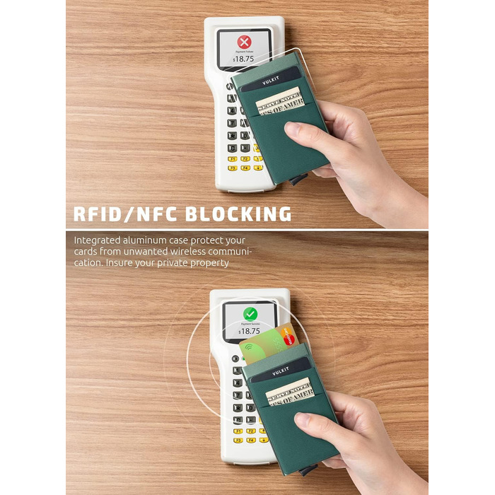 Чоловічий компактний гаманець-картхолдер VULKIT з RFID/NFC захистом для 5-7 карток та купюр, колір: темно-зелений (Midnight Green)