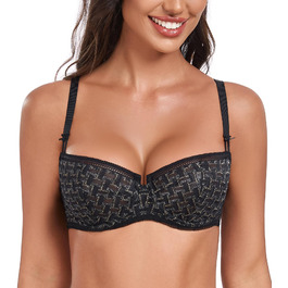 Чорний бюстгальтер DotVol з прозорого мережива, balconette, без пуш-апу, 70B