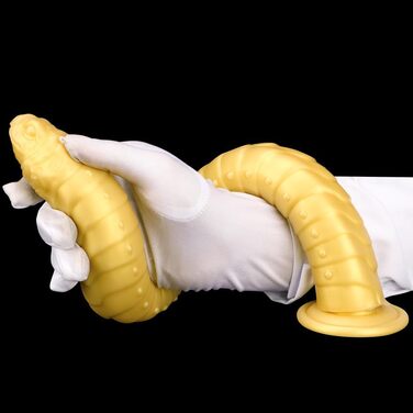 Анальний вібратор з сильним всмоктуванням - гігантський, з рідкого силікону, для глибокого задоволення. Золотий колір.