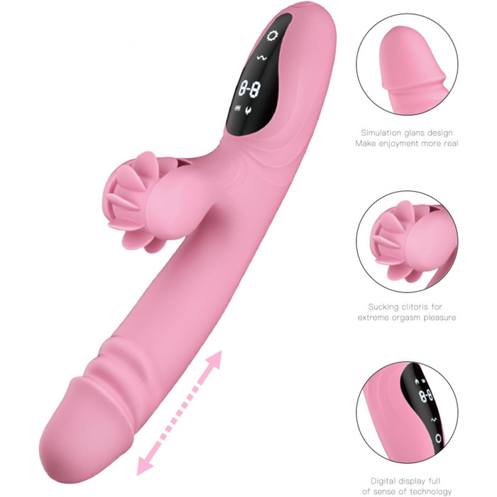 Вібратор для жінок з 9 функціями, нагрівання, силікон, дільдо, масажний стрижень, рожевий