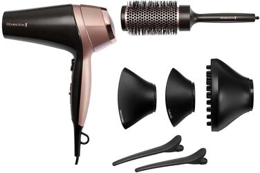Фен для волосся Remington Curl & Straight D5707 з іонізацією, 2200 Вт, набір для стайлінгу (дифузор, конічна насадка, кругла щітка 45 мм)