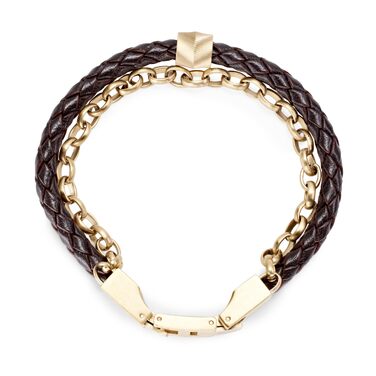 Чоловічий браслет Fossil Casual Texture зі шкіри та нержавіючої сталі, коричневий з золотом