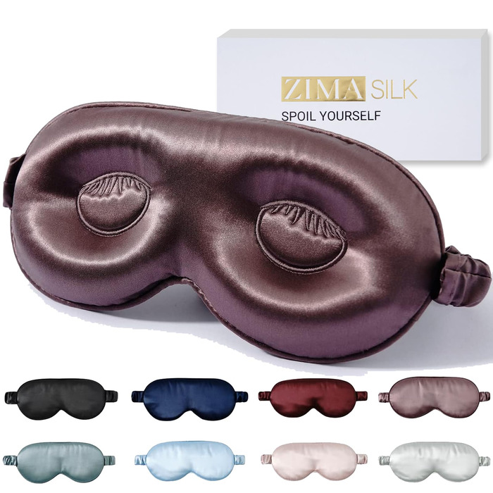 Шовкова 3D маска для сну ZIMASILK з натурального шовку mulberry 22 мом, регульована маска з ефектом нульового тиску для довгих вій та нарощених вій, колір фіолетово-сірий