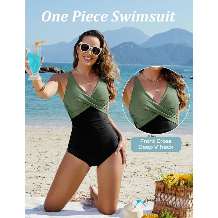 Зелений купальник суцільний Tuopuda з вирізом, Push Up, для жінок, Plus Size XXL