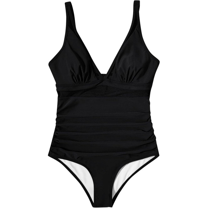 Купальник жіночий чорний з ефектом схуднення та підтримки грудей, розмір L. Монокіні з V-подібним вирізом та сіткою