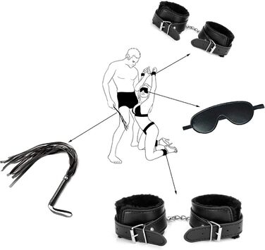 Набір для БДСМ-ігор Qoosea 26 шт: наручники, кайдани, анальні пробки, іграшки для пар. Чорний колір.