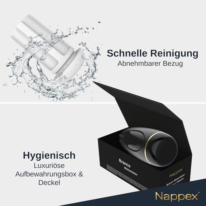 Електричний мастубатор для чоловіків Nappex Branco з потужним всмоктуванням та вібрацією, режим оргазму, чорний