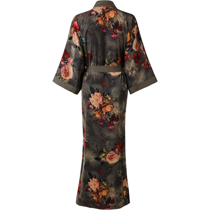 Жіночий халат кімоно Ledamon з кишенею, квітковий принт, чорно-сірий, універсальний розмір