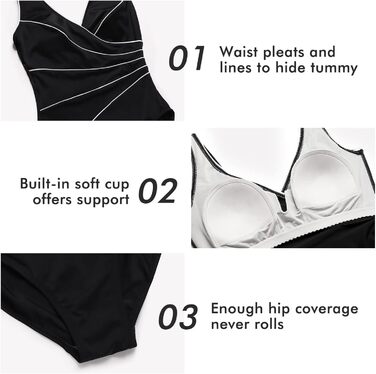 Купальник жіночий Delimira великі розміри, чорний, з V-подібним вирізом, з м'якими вставками