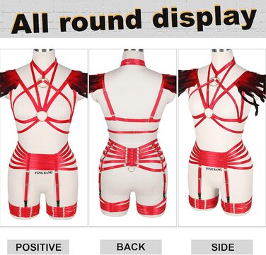 Набір пір'я для жінок PETMHS: корсет, бюстгальтер, клітка, готичний стиль, карнавал, костюм, червоний, великі розміри