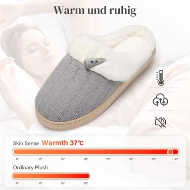 Жіночі зимові капці NineCiFun з плюшу та пінополіуретану (Memory Foam), протиковзаючі, сірі, розмір 38/39 EU