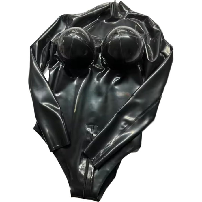 Латексний боді з надувною грудьми VIYOLI, фетиш, прозорий, регульований розмір та колір