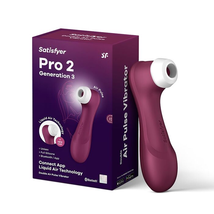 Вібратор Satisfyer Pro 2 Gen 3 з підключенням через APP | Технологія Liquid-Air | Тихий, потужний, стимулює клітор | Вібратор-імпульс з вібрацією | Іграшка для дорослих, подарунок для жінок | Д*ildo бордовий