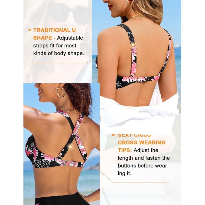 Бікіні жіночий комплект Nadeer: сексуальний V-подібний виріз, push-up, двочастинний, висока талія, рожевий, квітковий принт