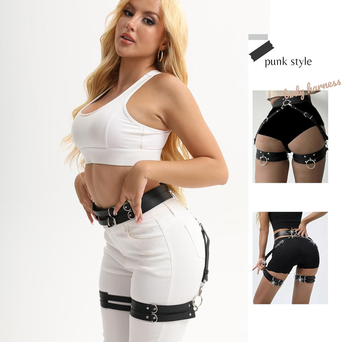 Жіночий готичний набір для ніг з еластичної шкіри, регульований, для нижньої білизни, косплей, карнавал, панк, вечірки, чорний