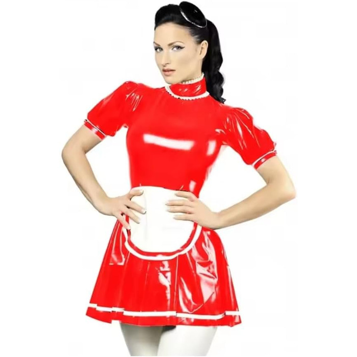 Костюм покоївки з PVC для дорослих, Sissy, з коміром-голкою, A-силует, з фартухом, 3XL, чорний, для Хелловіну, вечірки, косплею